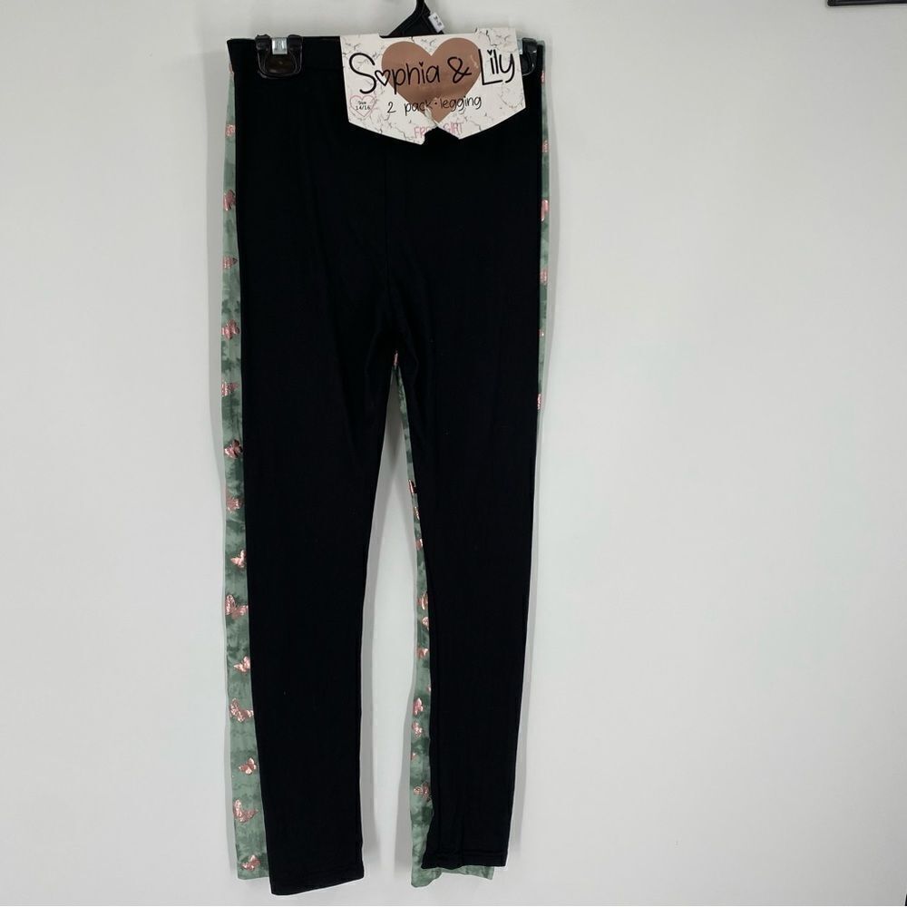 Sophia & Lilly Girls’ 2 Pack Leggings size 14/16 Black and Green